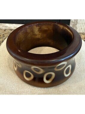 Vintage Bakelite Bangle Bracelet Peacock Dots Design Dark Chocolate Brown